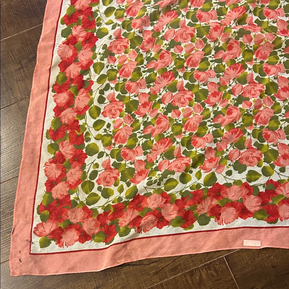 Vintage Floral Pink and Green Scarf